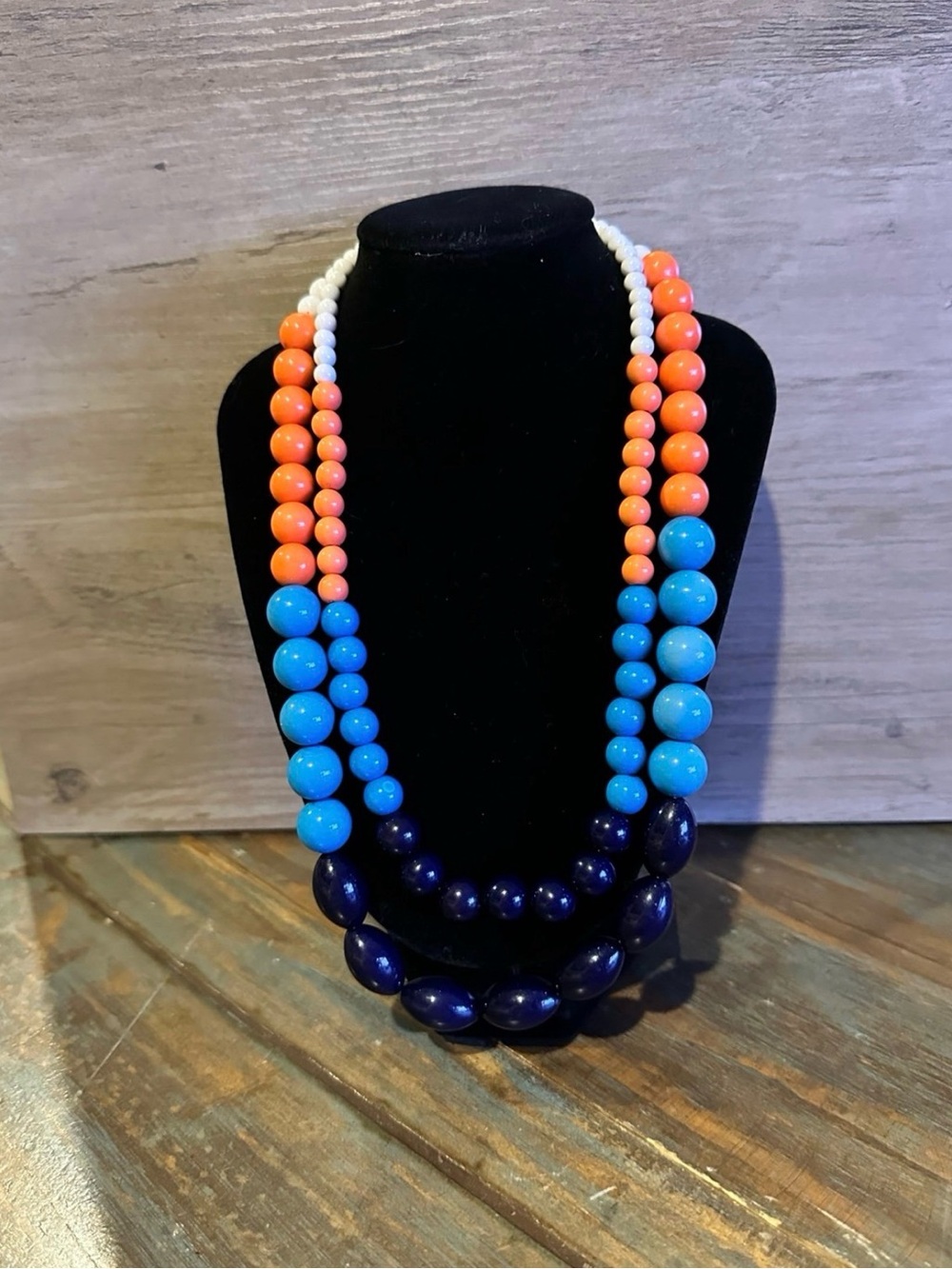 Colorful Statement Beaded Necklace Set Orange Blue White Acrylic Beads